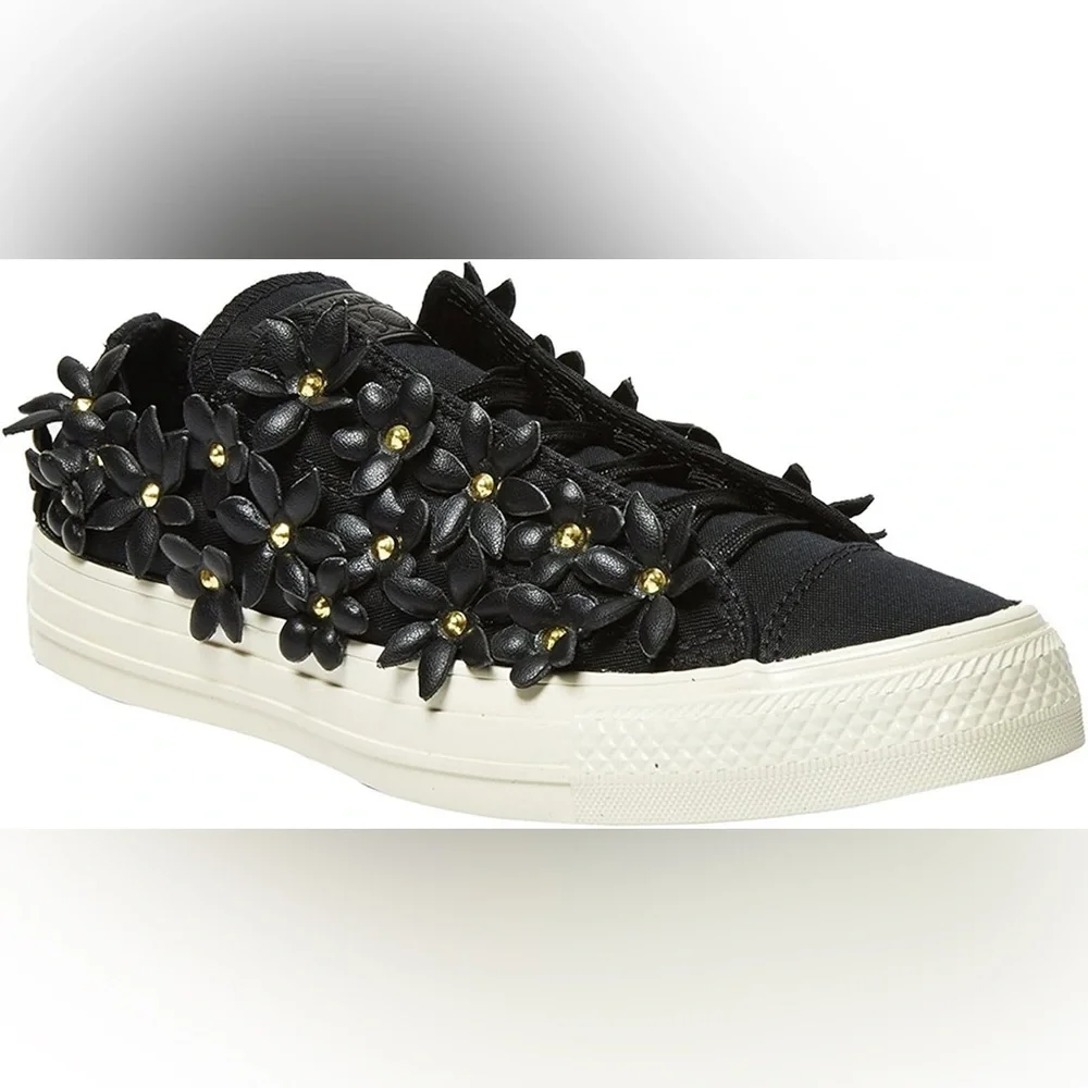 Converse x PatBo Chuck Taylor Black Leather 3D Flower Low Top Sneakers Size 5.5